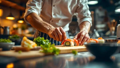 Chef préparant des sushi
