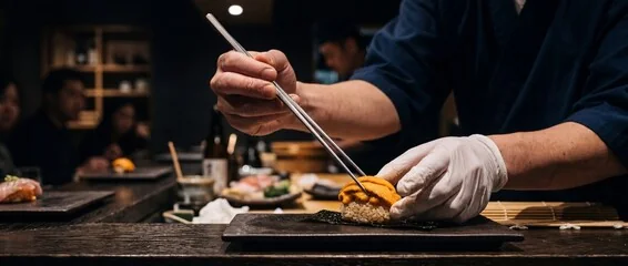 Chef dressant un sushi